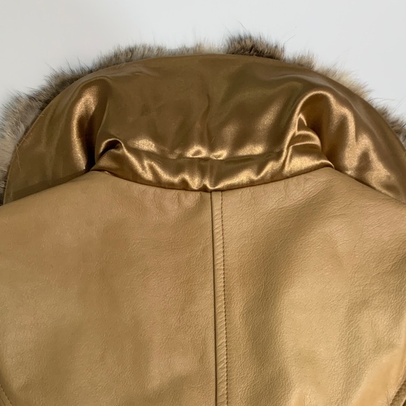 Vintage Arden B | Y2K Penny Lane Tan Leather Coat Fur Collar Embroidered | Sz S - Picture 12 of 13